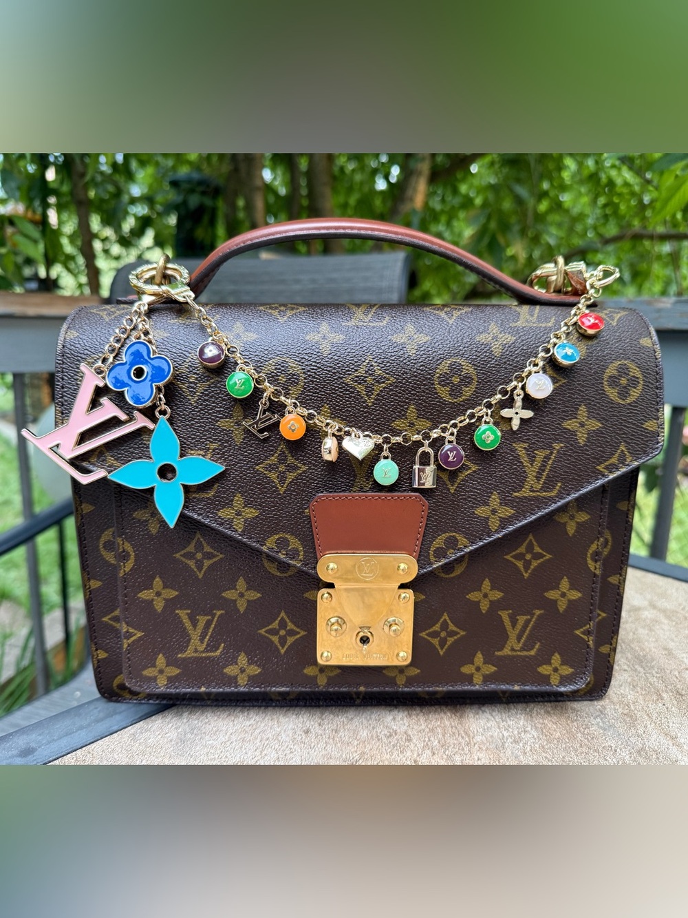 LOUIS VUITTON w/ COA Brown Monogram Medium Crossbody Satchel with Gold Hardware